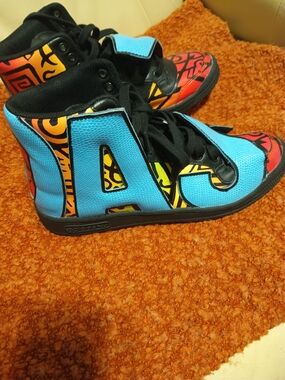 Jeremy Scott High-Top Sneakers in Blue, Red & Yellow Graphic